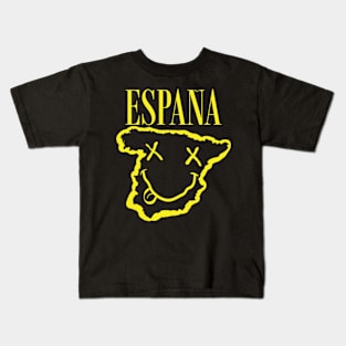Vibrant Espana Spain x Eyes Happy Face: Unleash Your 90s Grunge Spirit! Smiling Squiggly Mouth Dazed Smiley Face Kids T-Shirt